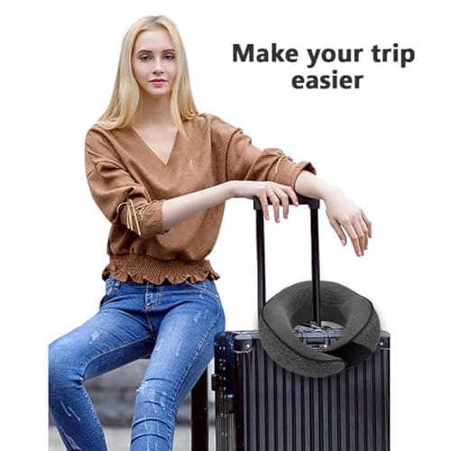 ‌Memory Foam Neck Pillow for Travel – 360° Ergonomic Support with Adjustable Strap, Magnetic T-herapy Cover & Gift Set (Eye Mask, Earplugs, Carry Bag) – Compact for Airplane/Car/Office‌(COLOR:Black) — view 4