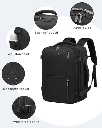 LOVEVOOK Ryanair Cabin Bags 40x20x25, Travel Backpack Underseat, Hand Luggage Bag 20l, Carry On Rucksack Ryan Air, Small Unisex Under Seat Luggage for Airplane Travelling, Black — view 5