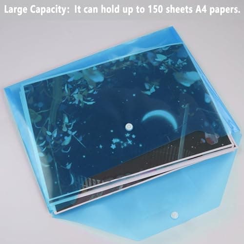 Plastic Wallets A4 Document Folders for Paperwork A4 Document Wallets Popper Wallet with Button Closure (Blue), 30 Pack — view 3