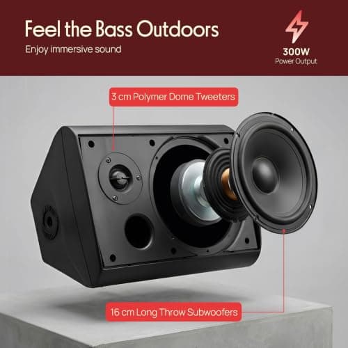 Pyle Bluetooth Speakers, Waterproof Wall-Mounted Wireless Speaker System, Indoor/Outdoor, Weatherproof, Heavy-Duty Stereo Sound, Compatible with iPhone, Android, Tablet & PC (Pair, Black) — view 4