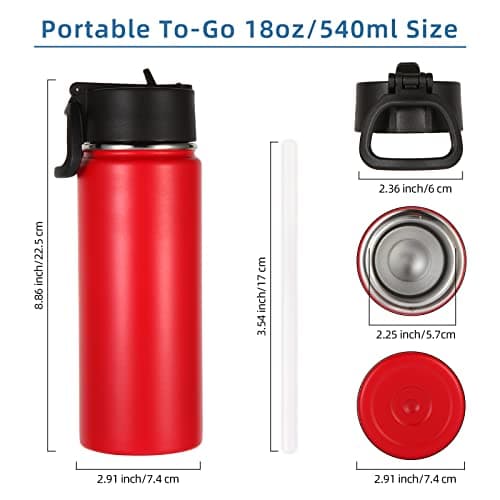 Volhoply 530ml 18oz Kids Insulated Water Bottle, Stainless Steel Water Bottles with Straw Lid, Wide Mouth Double Wall Vacuum Sports Travel Flask for Cold Drink (Red,1 Pack) — view 5