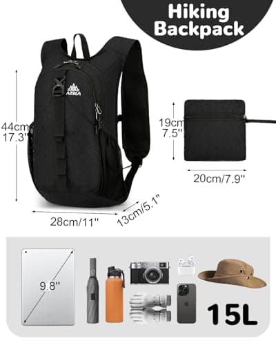 Outplea 15L Foldable Hiking Backpack Men Women, Small Ultralight Casual Daypack with Phone Holder for Outdoor Walking Travel, Black — view 2