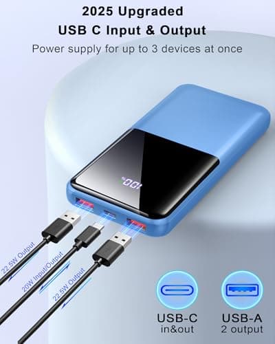 Power Bank 10000mAh, 3A Phone Charger Power Bank Fast Charging with USB-C in&out, 3 Outputs Portable Charger Battery Pack with Built-in Cables Compatible with iPhone16/15/12/11/13/14/Tablets — view 3