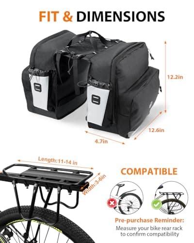 NDakter Bike Panniers, 30L Waterproof Bike Pannier Bags for Rear Rack, Expandable Double Bicycle Trunk Saddle Bag with Reflective Strips,Ebike Accessories for Commute Road and Mountain Cycling Travel — view 5