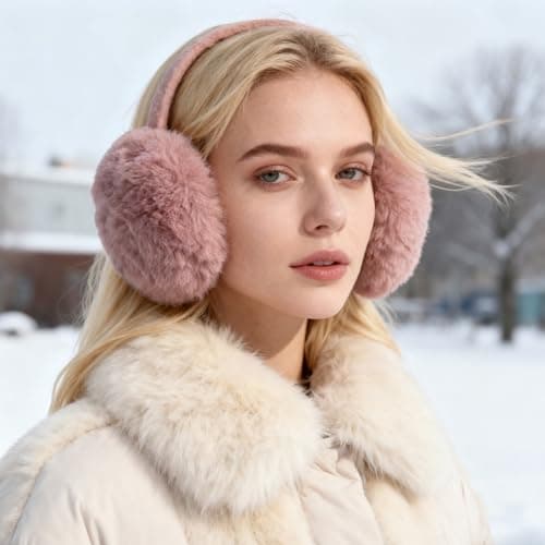 SEDEX Ear Muffs Women Girls Skiing Accessories Fluffy Foldable Adults Earmuffs Thermal Ear Warmer Protection from Wind Ladies Gift for Winter, Pink — view 5