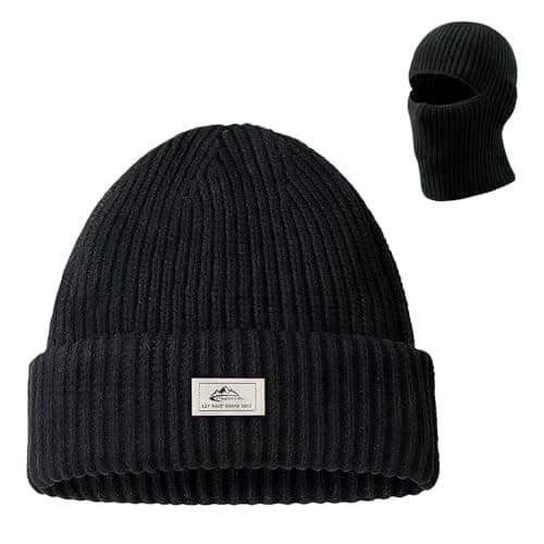 ZhouLinMou 2 in 1 Balaclava & Beanie Hat, Thermal Windproof Ski Mask, Cold Weather Face Cover for Running, Cycling, Motorcycle, Hiking, Unisex Black Winter Headwear (Black, 1Pcs)
