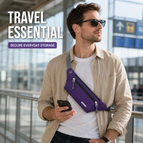 SoWest Unisex Bumbag Fanny Pack – Waterproof Waist Packs for Men & Women | Adjustable Belt with 3 Zipper Pockets for Running, Hiking, Jogging, & Travel | Lightweight Outdoor Waist Bag - Red — view 6