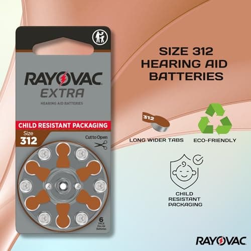 Rayovac Extra Advanced Hearing Aid Batteries, Size 312, Brown Tab, PR41, Pack of 60 — view 2