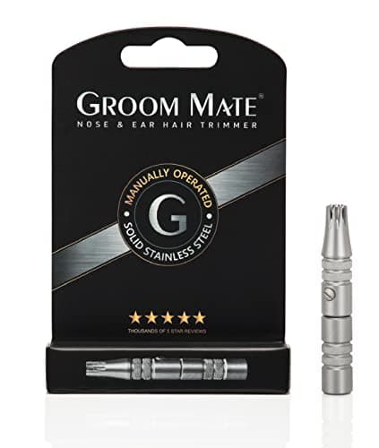 Groom Mate Platinum Manual Nose & Ear Hair Trimmer - XL Professional Stainless Steel Manual Nose & Ear Hair Trimmer for Men, Battery Free Hand Powered Rotary Blade Grooming Tool, Silver