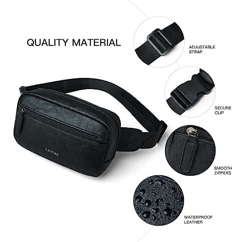 LATMAP 2L Bumbag Fanny Packs for Women Man Belt Bag Small Fashion Crossbody Bag Waist Pack Faux Leather Waterproof Chest Bag Trendy Trendy (Black) — view 6