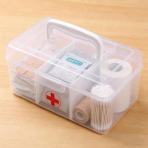 Punorric Medicine Storage Box - Detachable Dividers First Aid Box Empty, Foldable Handle Medical Box & Home First Aid Kit, Transparent Medicine Organiser for Home/Travel/Office-Type A — view 6