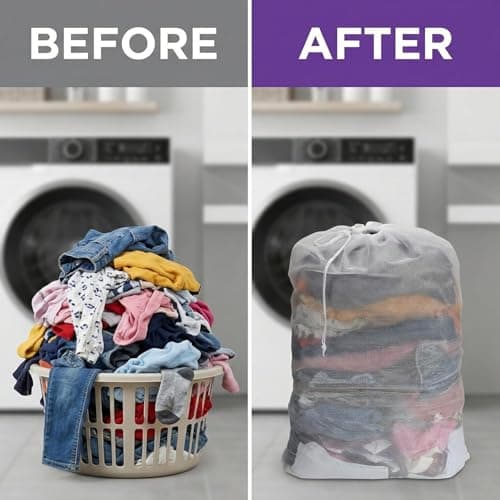 WUWEOT 6 Pack Mesh Laundry Bag with Drawstring Closure, 60 x 90 cm Heavy Duty Extra Large Laundry Bags for Travel, Storage, College, Dorm and Apartment Dwellers, Machine Washable — view 5