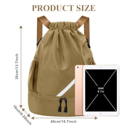flintronic Drawstring Backpack, Waterproof Sports Backpack, Large Gym Bag With Shoe Compartment and Water Bottle Mesh Pockets, for Sports School Beach Holidays Swimming Travel — view 2