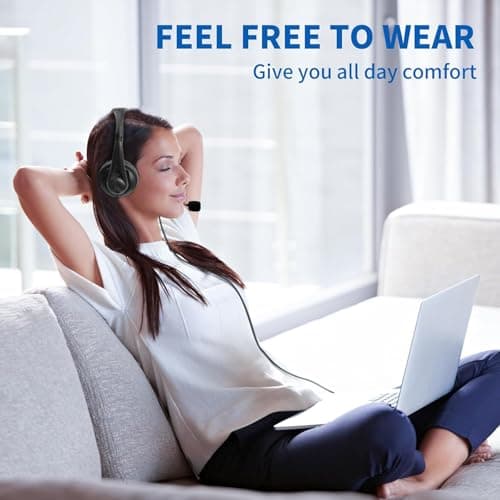 LINNIW USB Headset with Microphone for PC Laptop, 3 in 1 Wired Headphones with Noise Cancelling Mic & Audio Controls, Adjustable Headset for Office, Call Center, Online Classes, Teams, Zoom, Skype — view 6