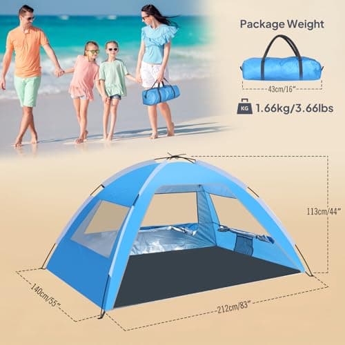 Chihee Beach Tent Camping Sun Shelter for 2-3 Person with UV Protection Silver-coated Fabric Breathable Mesh Extra Sandbags,Lightweight Easy Setup Portable Beach Shade Canopy Cabana — view 3