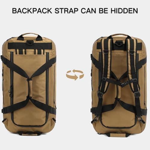 TUGUAN 100L Extra Large Duffle Bag for Travel Heavy Duty Duffel Holdall Backpack with Back Straps 30'' XL Big Weekend Overnight Bag for Camping Gym Sports Equipment Gear for Men Women, Brown — view 4