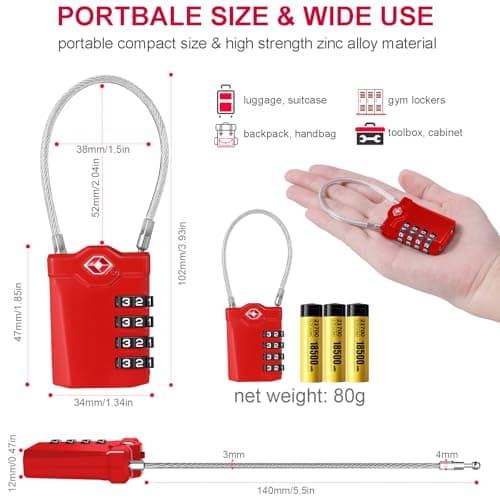 ZHEGE Suitcase Padlocks, TSA Approved Locks with Open Indicator (Red, 2P) — view 5