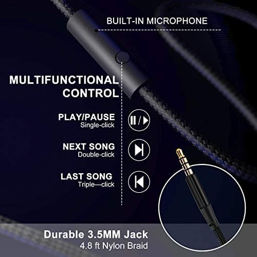 LORELEI X6 Over-Ear Headphones With Microphone, Lightweight Foldable & Portable Stereo Bass With 1.45M No-Tangle, Wired for Smartphone Tablet MP3/4 (Dark Blue) — view 5