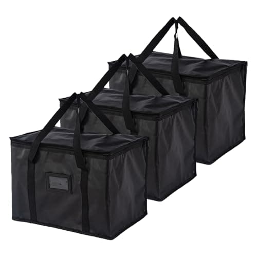 suzmei 3 Packs-40L Insulated Thermal Food Delivery Bag for Hot & Cold Meals, Large Foldable Cooler with Insulation for Picnic, Camping, Lunch & Outdoor Use (Black)