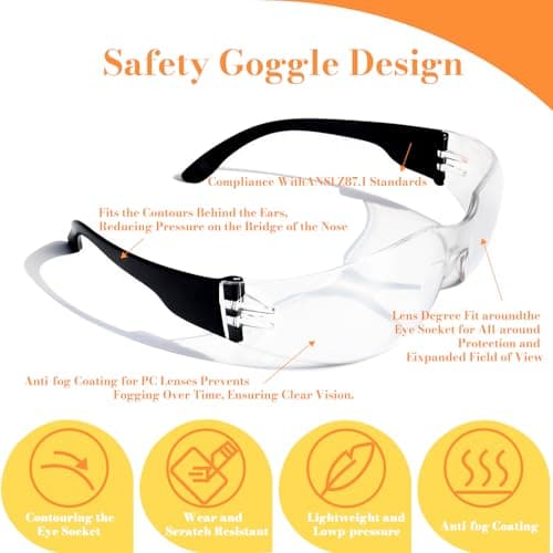 BIRDDIE 10-Pack Safety Glasses, Anti-Fog Goggles Clear Bulk Safety Eyewear — view 4