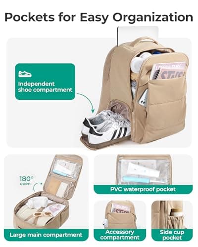 bagsmart Womens Travel Laptop Backpack, Gym Backpack with Shoe Compartment — view 3
