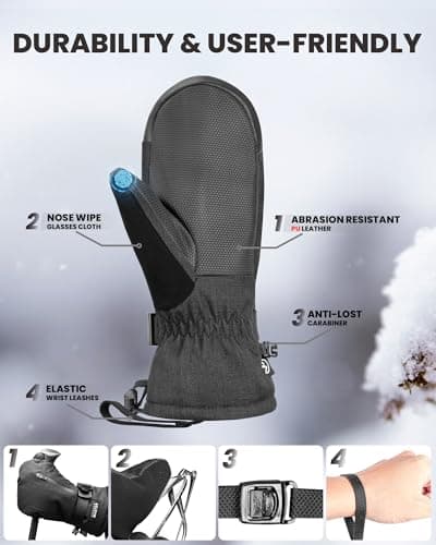 OutdoorMaster Ski Snow Mittens for Women & Men, Thermal Snowboard Ski Glove — view 5