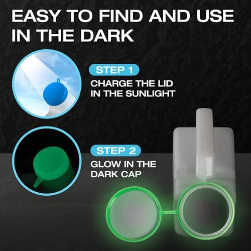 Urinals for Men Glow in The Dark Lid by Tilcare (2 Pack) - 1000mL Thick Plastic Mens Bedpan Bottle with Screw-on Lid - Spill Proof Urinary Chamber - Male Portable Travel Pee Bottles — view 3