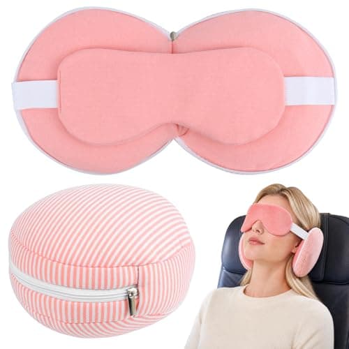 FACHOI Travel Pillow for Airplane, Travel Neck Pillows with Eye Mask, Round Plush Sleeping Pillows Travel Essential Flight Pillows for Sleeping Airplane F4-YZJZ