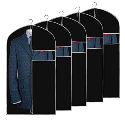 URMI Suit Bag, Breathable 60 x 100cm (5 PCS) Garment Bags Clothes Bags for Storage with Clear Window Dust Moth Proof Dress Bags Protector for Suit, Coat, Jacket, Dress Closet Storage Black