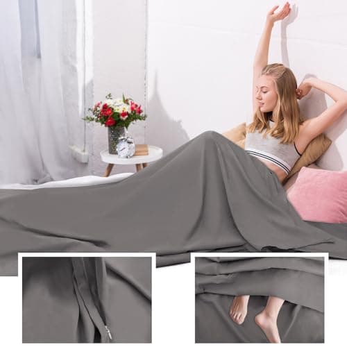 BREENHILL Double Sleeping Bag Liner, Camping Travel Sheet, Zip, Grey 180cm — view 6