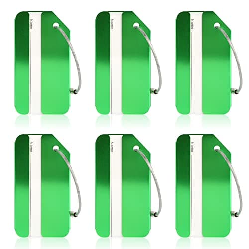 Runmeihe 6 Pack Metal Luggage Tags for Suitcases, Waterproof Suitcase Tags for Travel Luggage Bag, Luggage Labels with Name ID Card for Family, Friends (Green)