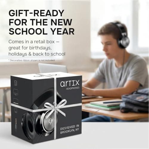 ARTIX Wired Headphones with Microphone & Volume Control, Foldable On-Ear Kids Headphones with 3.5mm Audio Jack for Mobile, Laptop, Computer, Chromebook, iPad & Tablet — view 3