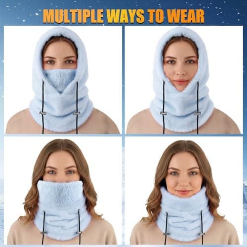 Balaclava Winter Thermal Fleece Snood Balaclavas for Men Unisex Neck Warmer Snoods for Men Women Sherpa Hood Ski Mask Windproof Face Cover Hat Neck Gaiter Skiing Fishing Outdoor Sports Sky Blue — view 6