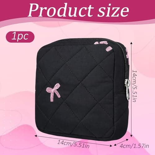 Cute Bow Sanitary Napkin Storage Bag with Dividers and Zipper, Cute Period Bag Pouch, Portable Tampon Holder for Purse that Can Hold Sanitary Napkins, Panty Liners, Tampons, and Menstrual Cups — view 2