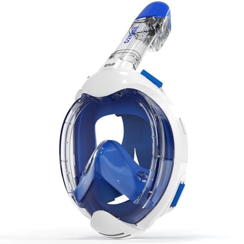 G2RISE Full Face Snorkel Mask Kids Snorkeling Set, 180 Degree Panoramic View, Anti-Fog & Anti-Leak Dry Top Snorkel Set for kids 3-8 (White Blue)