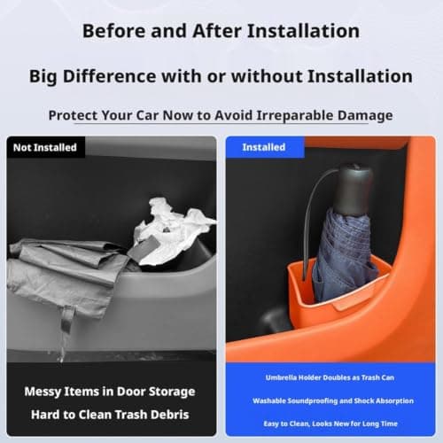 Car Interior Storage Box – Car Door Organizer with Umbrella Holder & Trash Can, Black Silicone Side Pocket for Vehicle, Multi-Functional Door Storage, Easy Clean (Orange Left) — view 6