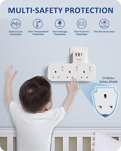 LENCENT Multi Plug Adaptor, Plug Extension Socket with 3 Fast Charge Ports — view 6