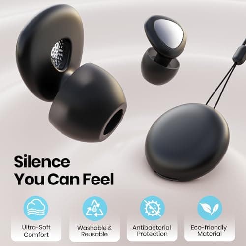 Ultra-Comfy Reusable Ear Plugs - 45dB SNR Noise Cancelling Earplugs for Sleep, Deep Focus,Travel,Sensitivity | Flexible Hearing Protection |Customizable Fit |4 Ear Tips Size in Dual-Layer/S/M/L-Black — view 3