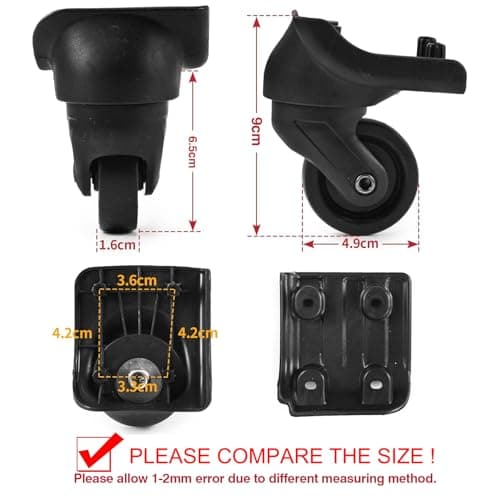 Volein 2 Pairs Suitcase Wheels Replacement Luggage Wheels for Repairing Damaged Suitcase Compartment wheels(W044) — view 2