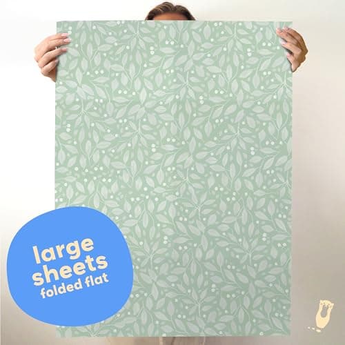 Thick Green Floral Gift Wrap - 2 Luxury Sheets of Florals Wrapping Paper in Greensleeves Design - Women Birthday Mum Nan Mother's Day, Wedding Anniversary Giftwrap (2 Sheet) — view 3