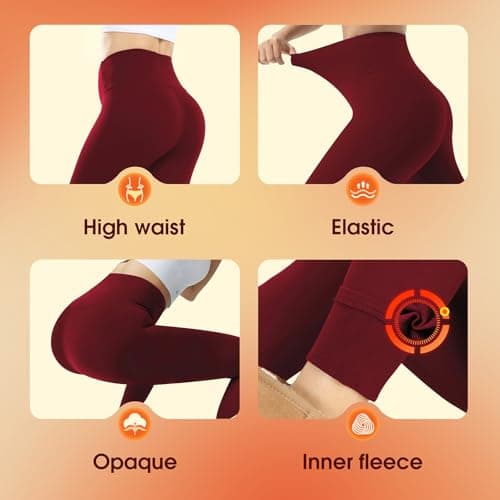 Ulknyss Thermal Leggings Women High Waist Fleece Lined Winter Leggings Workout Warm Yoga Pants Tights Wine Red — view 6