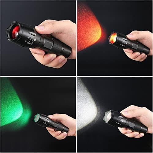ULTRAFIRE LED Tactical Torch 900 Lumens with Red Light Green Light, Zoomable 5 Modes Bright Small Flashlight, 3 Color Interchangeable Filters for Camping Outdoor — view 5