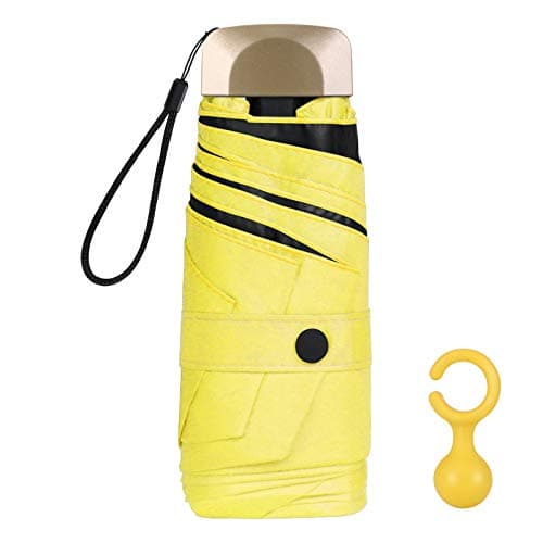 Vicloon Mini Umbrella, Pocket Umbrella with Golden Handle, 210T Black Rubber Cloth & 6 Aluminum Alloy Ribs, Foldable Compact Travel Umbrella, UPF>50+ UV Resistance