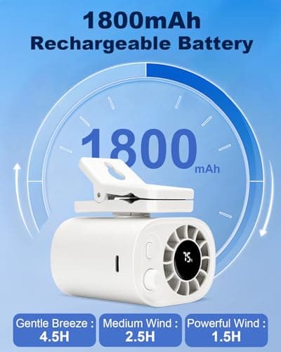 WISFISSH Portable Clip On Fan for Umbrella,Ultra Light 0.28 Lb,100 Wind Speed Stepless Adjustment,Personal Rechargeable Clip On Fan for Umbrella Beach Outdoor Travel Essential(White) — view 6