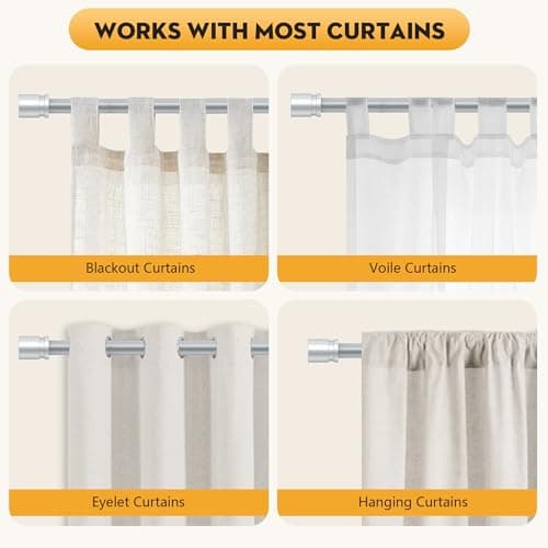 Poskena Curtain Poles Silver, 16mm Curtain Rod, 63-103cm — view 5