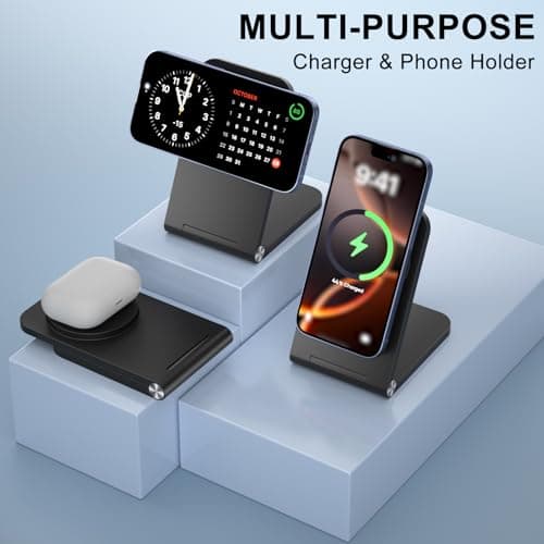 Wireless Charger, Magnetic Foldable Travel Fast Charging Station Stand for iPhone 16 15 14 13 12 Series, iPhone Wireless Mag-Safe Charger Dock for AirPods 3/2/Pro 2/Pro — view 6