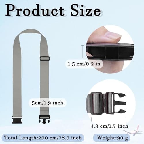 Luggage Suitcase Straps Set Adjustable Travel Packing Straps with Buckles Luggage Belts for Travel Bag Suitcase ((Grey,4)) — view 2