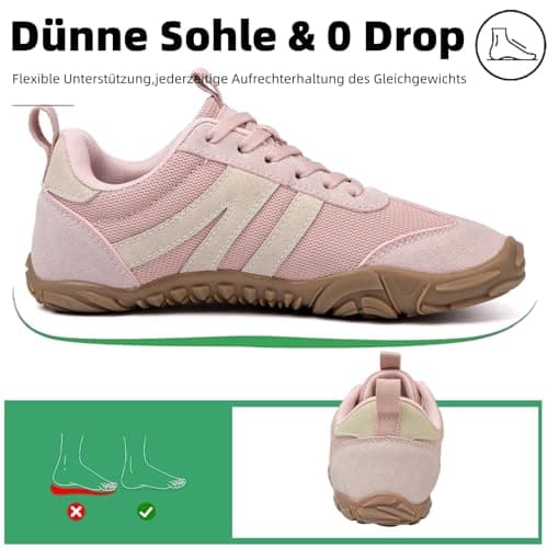 Barefoot Shoes Mens Womens Trail Running Shoes Outdoor Zero Drop Wide Toe Box Shoes Lightweight Walking Sneakers Non Slip Hike Footwear Minimalist Fitness Shoes，Pink，5UK — view 4