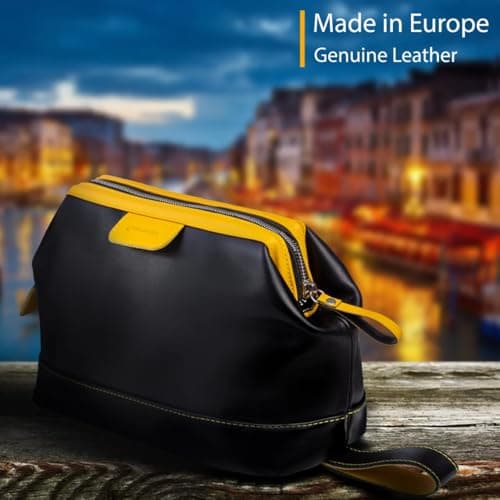 Genuine Leather Toiletry Bag for Men & Women – Large Waterproof Travel Dopp Kit – Handmade Shaving & Cosmetic Organizer – Classic Style Wash Bag for Bathroom, Gym, or Vacation — view 6