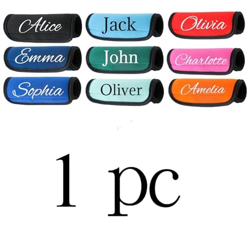 Personalised Luggage Handle Wrap with Name, Custom Travel Suitcase Handle Cover, Soft Comfort Identifier Tag, Universal Size 15.5 x 14 cm (1, 9 Colors to Choose, One Size) — view 2